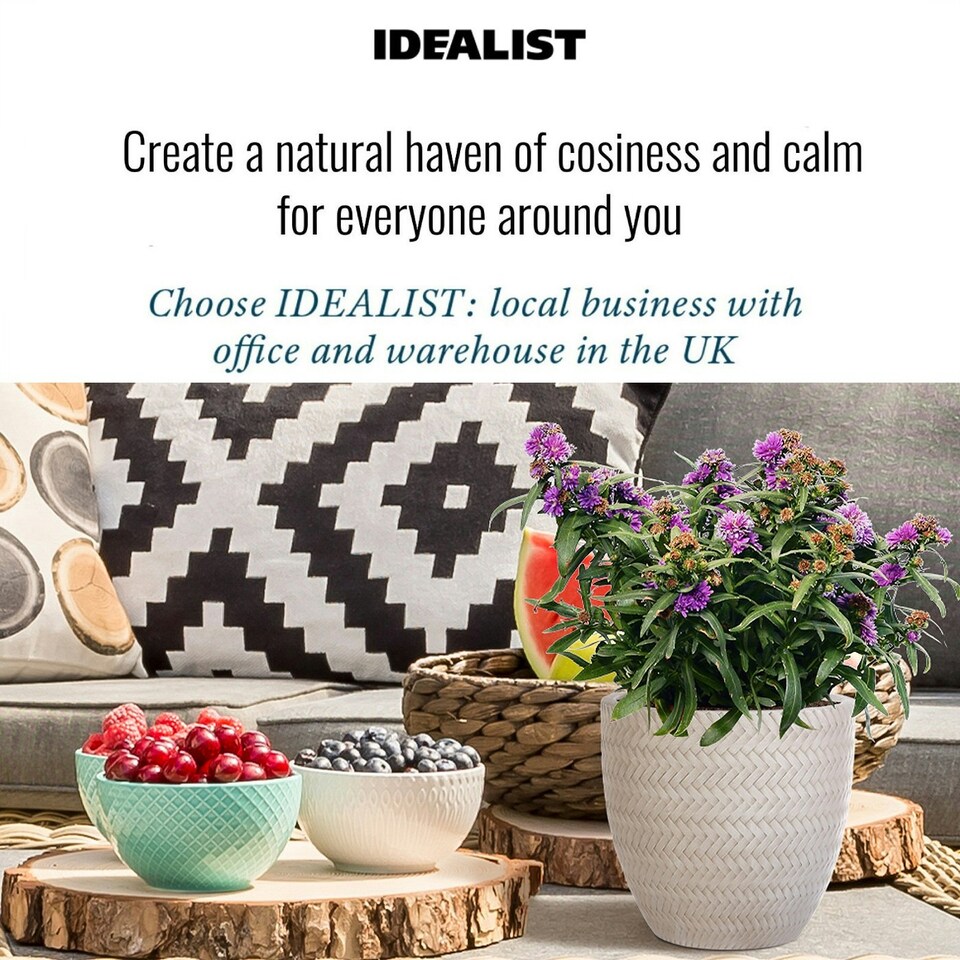 image 1 of Plaited Style Beige Round Garden Planter, Outdoor Plant Pot D24 H23 cm, 10.4 ltrs Cap.