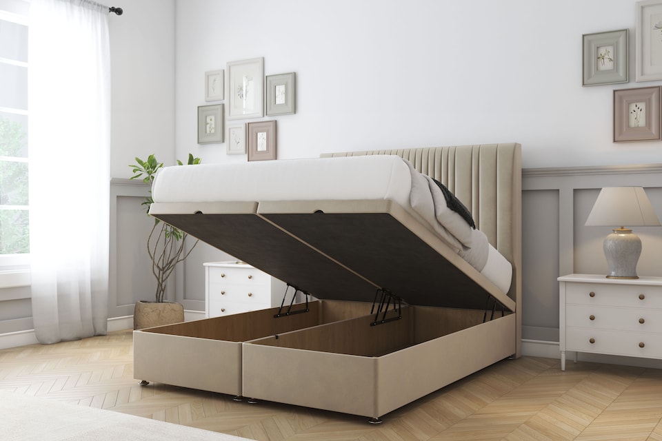 image 1 of Sloomy Kingsley Almond Coniston Ottoman Bed Base With 54" Floor Standing Headboard 6' Super King | Cream | Almond | Super King | 1