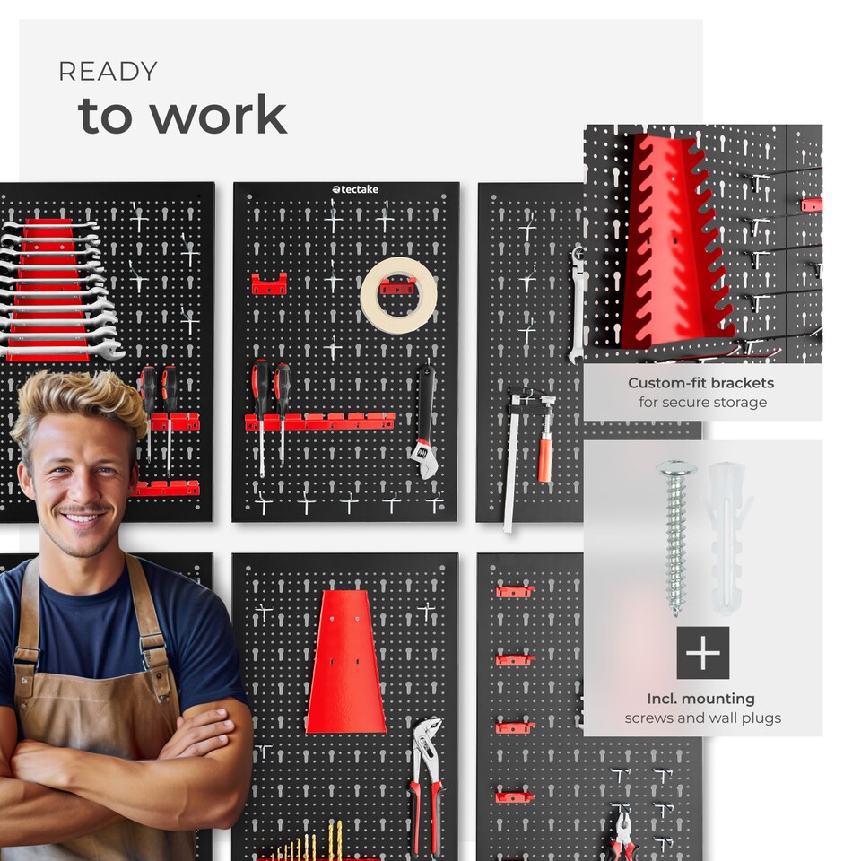 image 1 of Tool Pegboard Jonah - hooks and holders | Black | black/red | 2 x 240 x 60 cm | 6