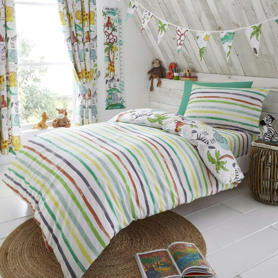 image 1 of Portfolio Home Jungle Fun Animals Reversible Soft Easy Care Bed Linen Duvet Cover Quilt Bedding Set With Pillow Case Multi | Toddler