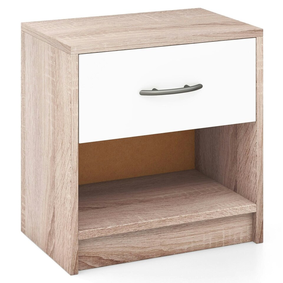 image 1 of COSTWAY Bedroom Nightstand 3-Tier Bedside Table w/Drawer Coffee Brown