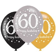 Gold Celebration Happy 60 Birthday Latex Balloons 27cm / 11 in - Pack of 6