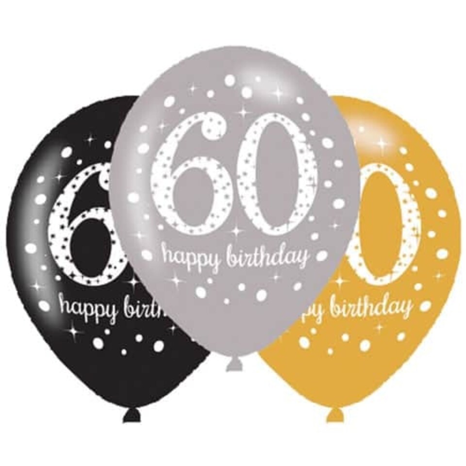 Gold Celebration Happy 60 Birthday Latex Balloons 27cm / 11 in - Pack of 6