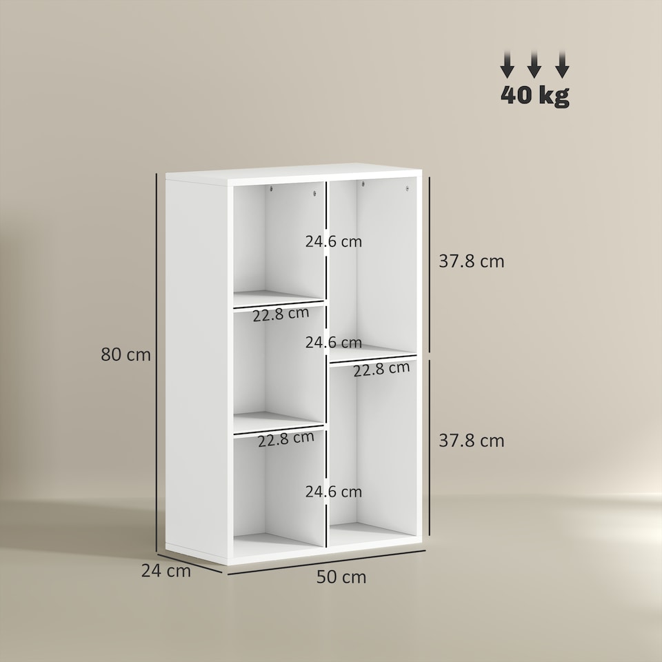 image 1 of HOMCOM Modern 2-Tier Bookshelf with 5 Open Storage Compartments, White