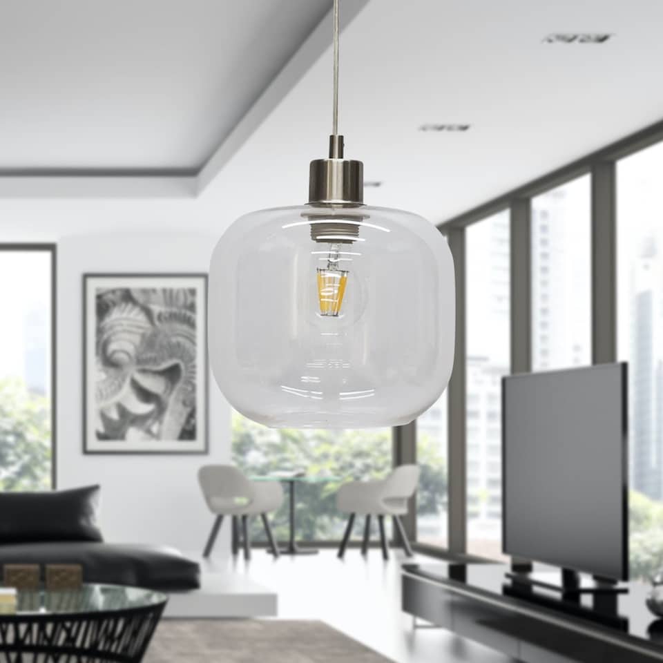 image 1 of Bletch - Clear Glass with Satin Nickel Pendant Fitting | Clear | Clear | 1
