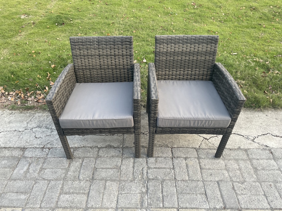 image 1 of Fimous Wicker PE Outdoor Rattan Garden Furniture Arm Chair And Table Dining Sets 4 Seater Large Round Table Dark Grey Mixed