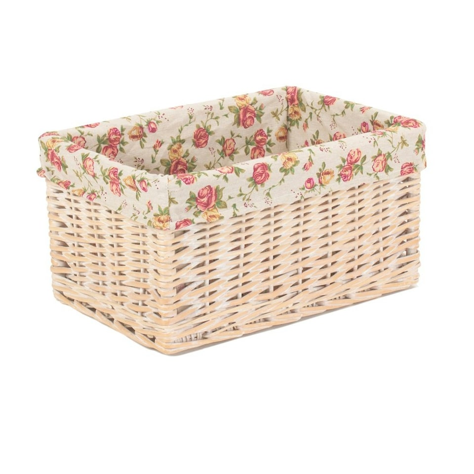 image 1 of Large White Wash Garden Rose Lined Storage Basket | Multi | Garden Rose