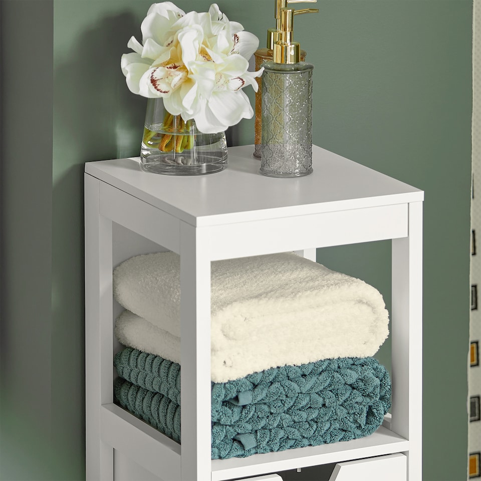 image 1 of SoBuy FRG127-W,Narrow Bathroom Cabinet with 2 Drawers and 1 Shelf | White | White