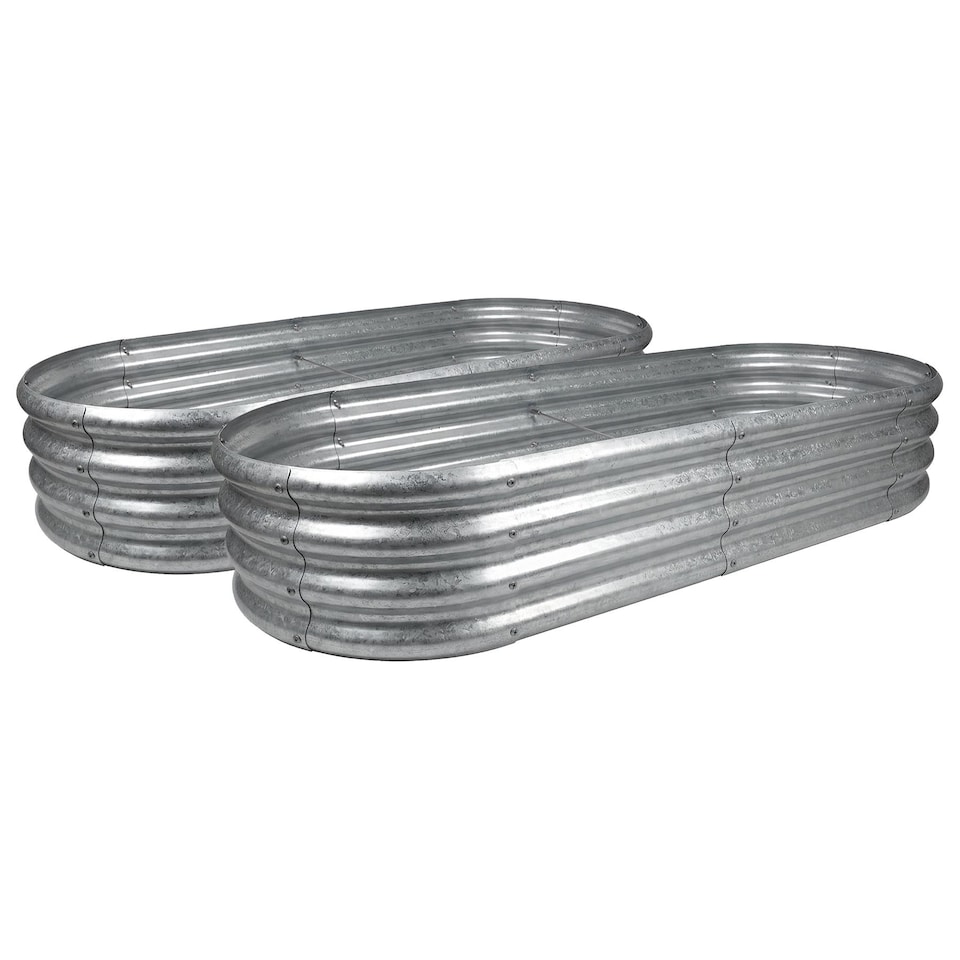 image 1 of Harbour Housewares Raised Garden Beds - 2x Silver Rounded Bottomless Metal Raised Galvanised Steel Planter Box 180 x 90cm