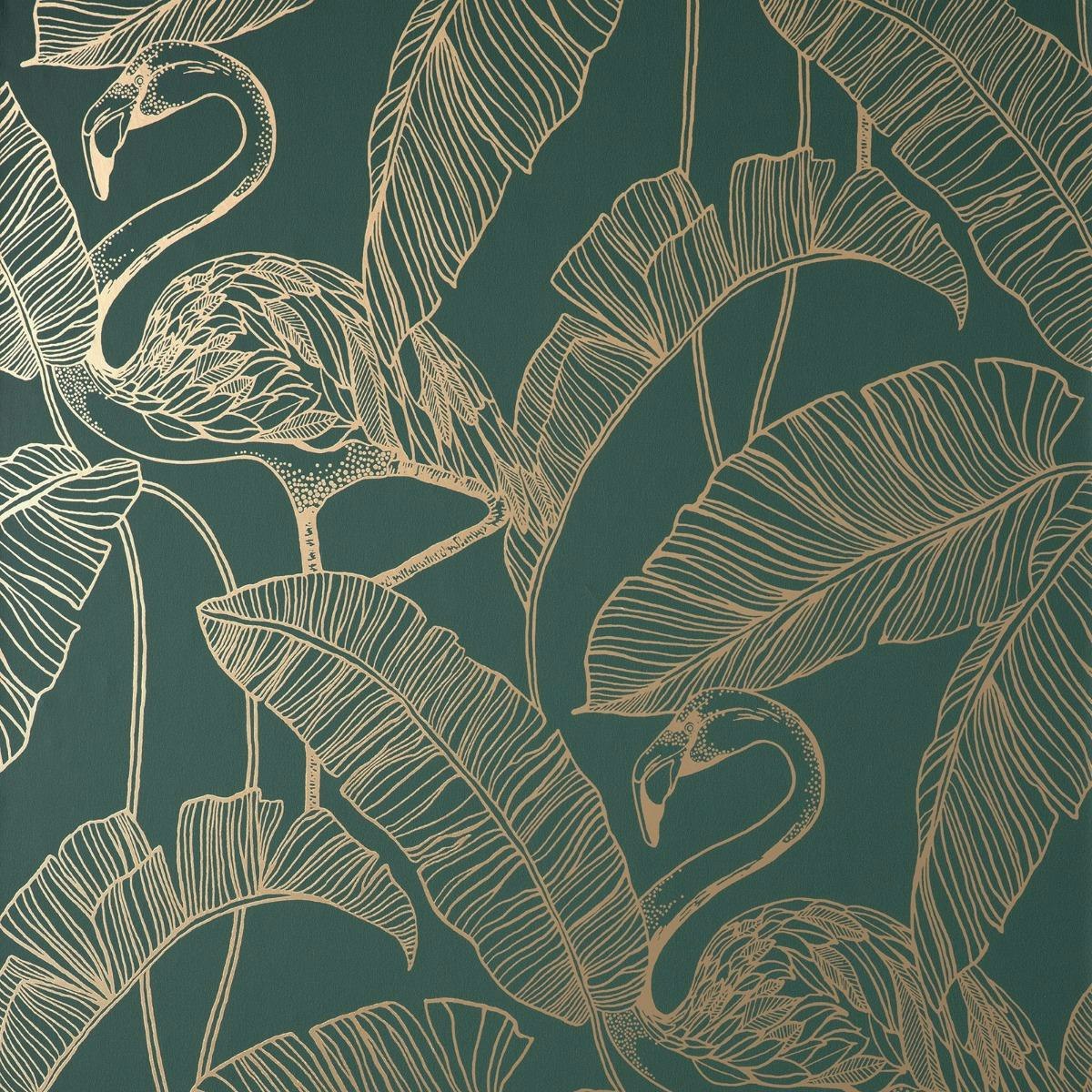 Fine Decor Flamingo Wallpaper - Emerald Green - 10m x 53cm Green