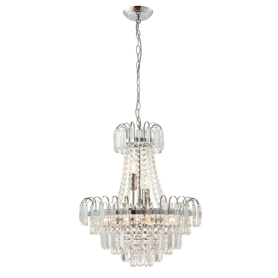 image 1 of Amadis 6 Light Ceiling Pendant Chrome, Clear Faceted Glass Beads, E14