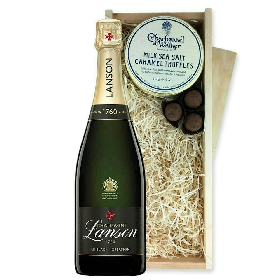 image 1 of Lanson Le Black Creation Brut Champagne And Milk Sea Salt Charbonnel Chocolates Box 75cl 12.5% abv