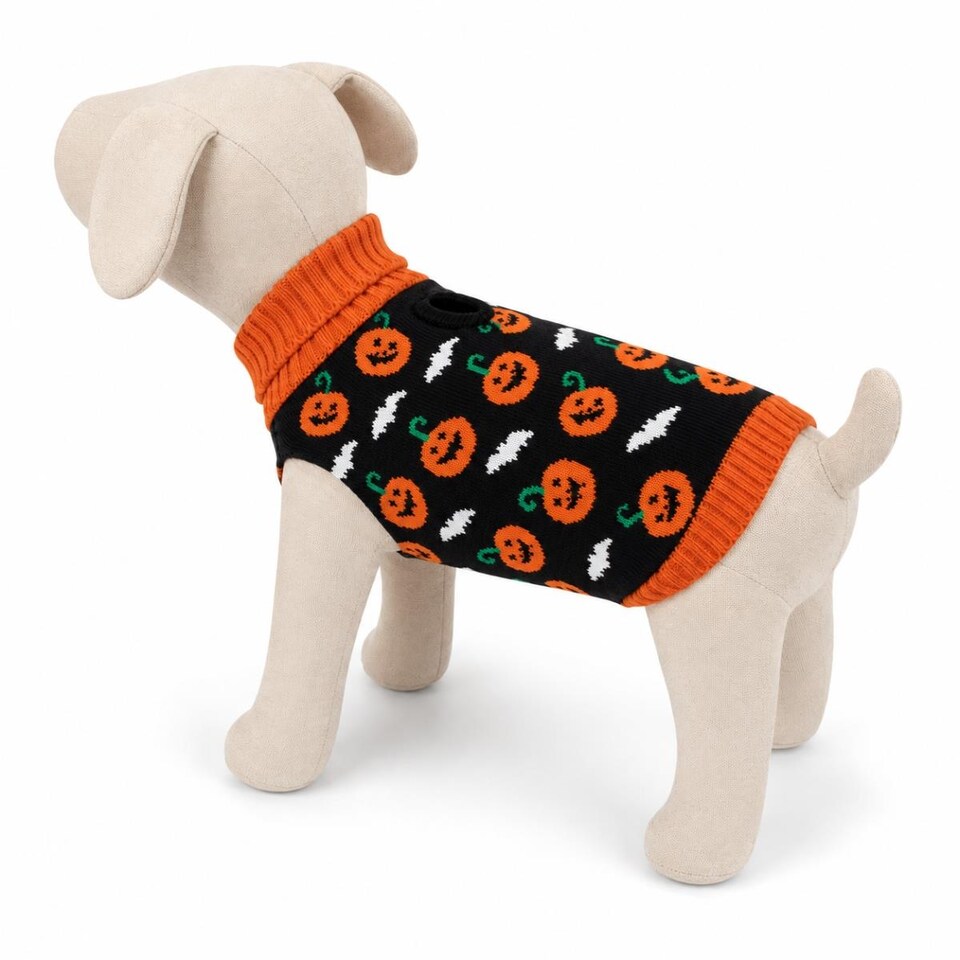 image 1 of Medium Halloween Pet Dog Jumper Black Orange Pumpkin Knitted Sweater 40cm