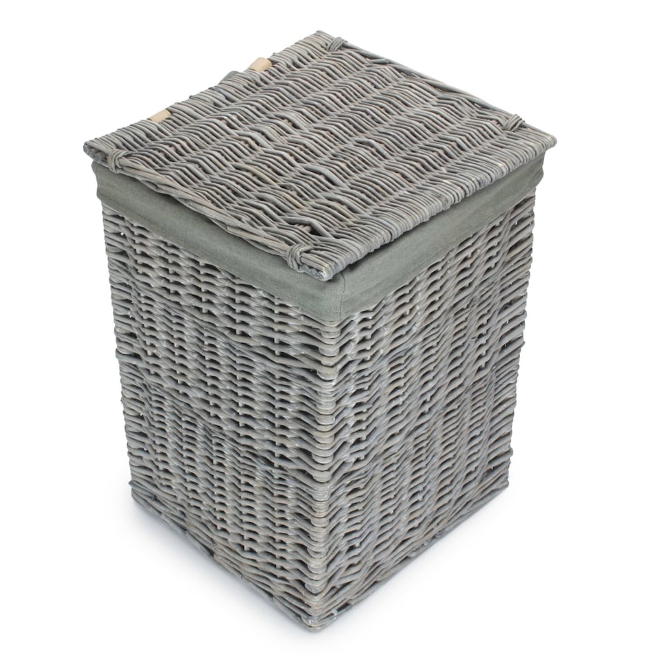 image 1 of Large Grey Wash Square Laundry Basket with Grey Sage Lining | Grey | Grey | Large