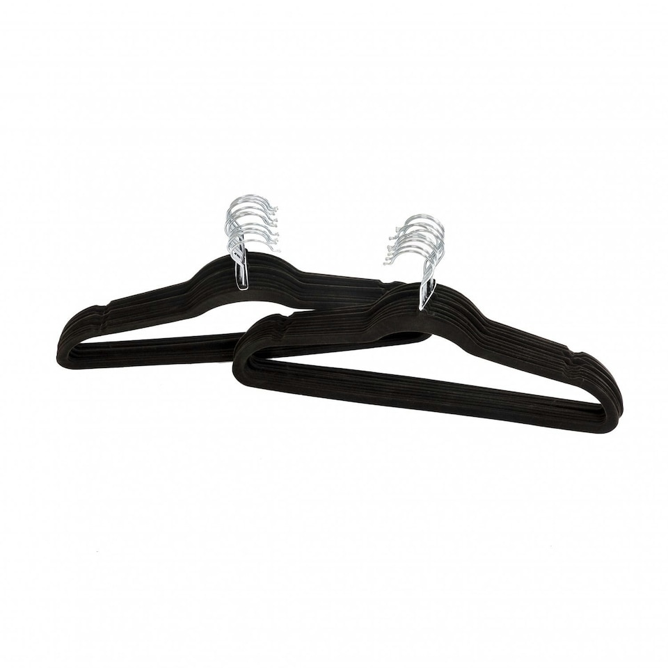 image 1 of Oypla Pack of 20 Black Non-Slip Space Saving Velvet Clothes Garment Coat Suit Hangers
