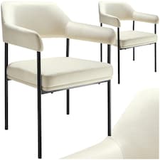 Armchair Doe - durable fabric, black powder-coated legs, 120 kg load, 58 x 62 x 85 cm - Set of 2 White | Velvet Look Off-White