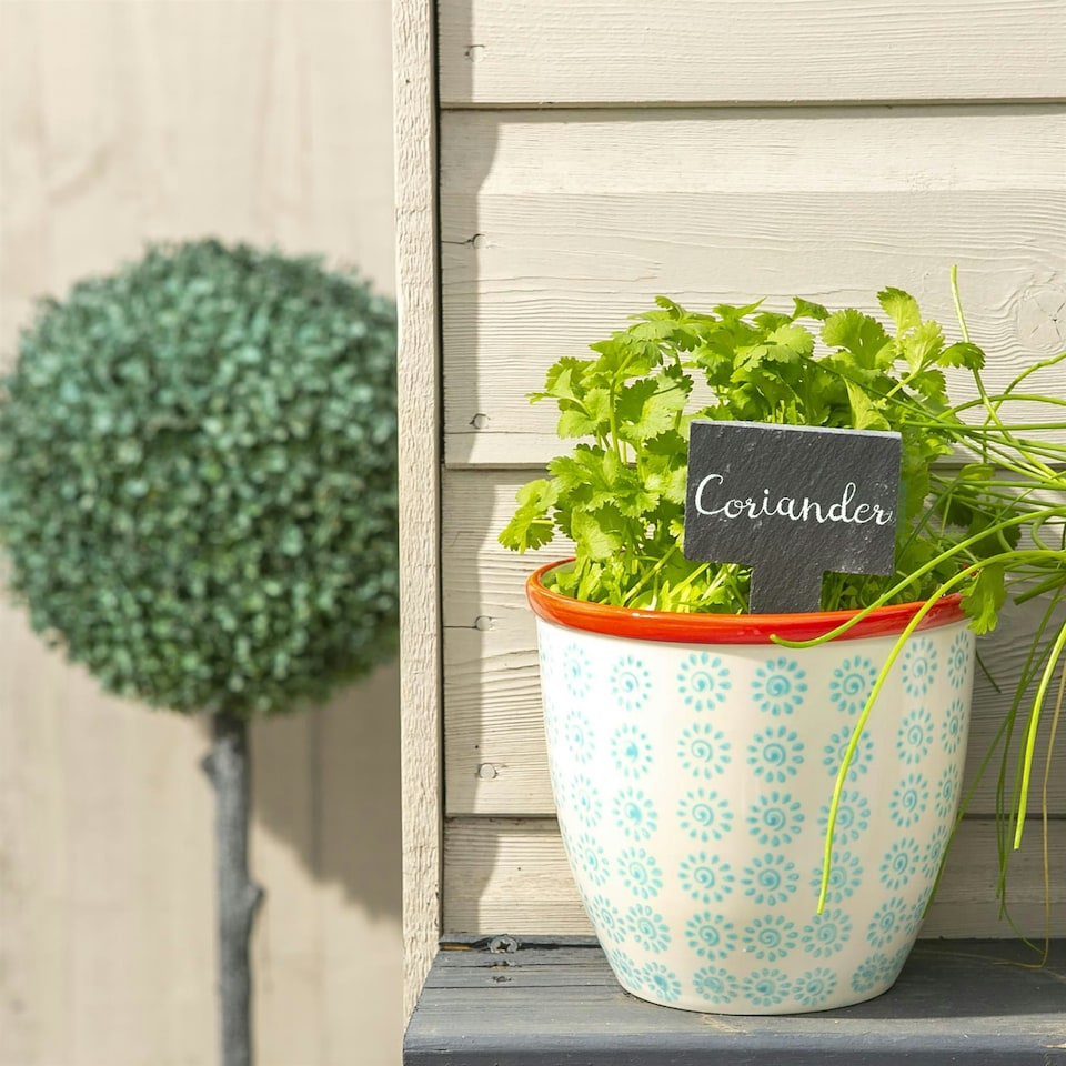 image 1 of Nicola Spring Hand-Printed Plant Pot - 14cm - Turquoise Blue