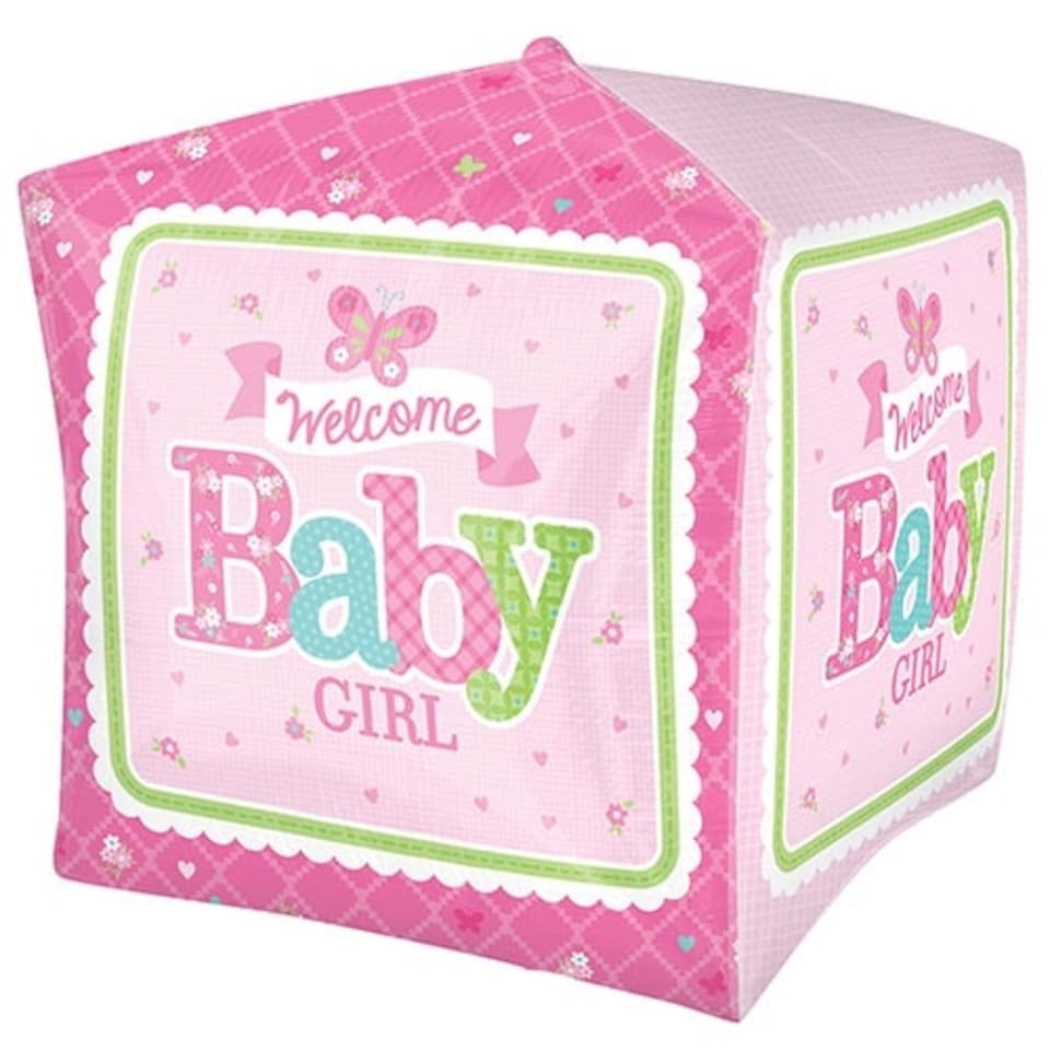 image 1 of Welcome Baby Girl Cubez Foil Helium Balloon 38cm / 15 in