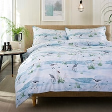 Waders 100% Cotton Duvet Cover Set with Printed Pattern and Piped Trim Blue | White | Double