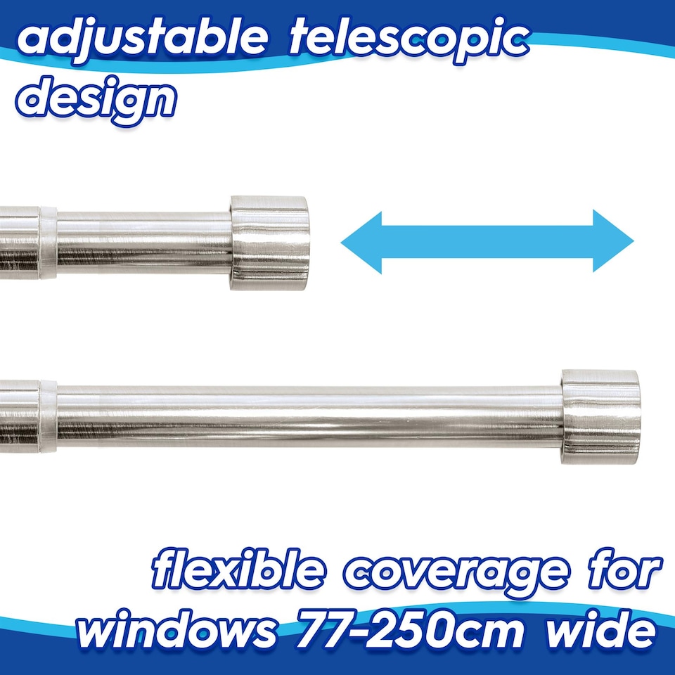 image 1 of Harbour Housewares Extendable Metal Curtain Pole Kit - 77 to 250cm - Brushed Nickel