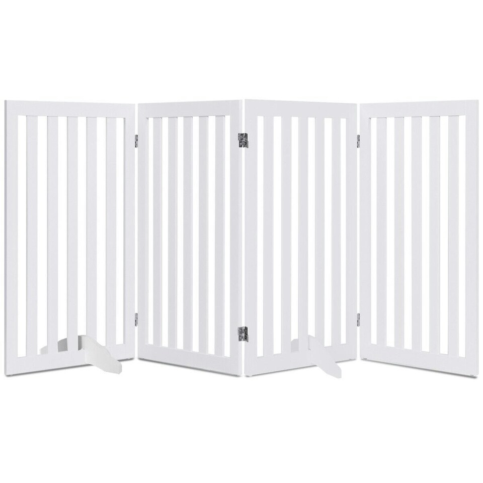 image 1 of COSTWAY 4-Panel 89 cm Pet Barrier Wooden Freestanding White
