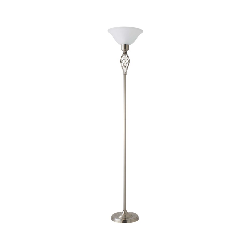 image 1 of ValueLights Memphis Twist Brushed Chrome Floor Lamp Frosted Shade | Chrome