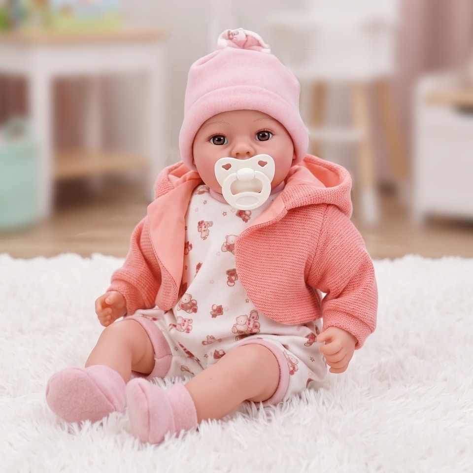 image 1 of BiBi Doll 18" Peach Baby Doll Girl With Sounds & Dummy