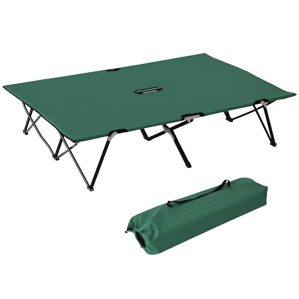 image 1 of Outsunny Double Camping Bed Camping Cot Foldable Sunbed Outdoor Patio Sleeping Bed Super Light with Carry Bag Green