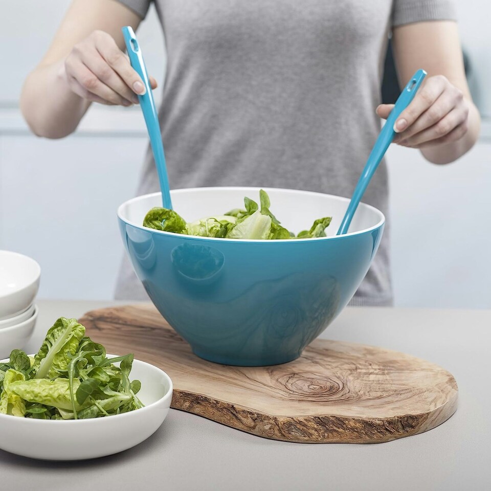 image 1 of Zeal Melamine Salad Bowl & Salad Servers Set, Duck Egg Blue Blue | Aqua Blue
