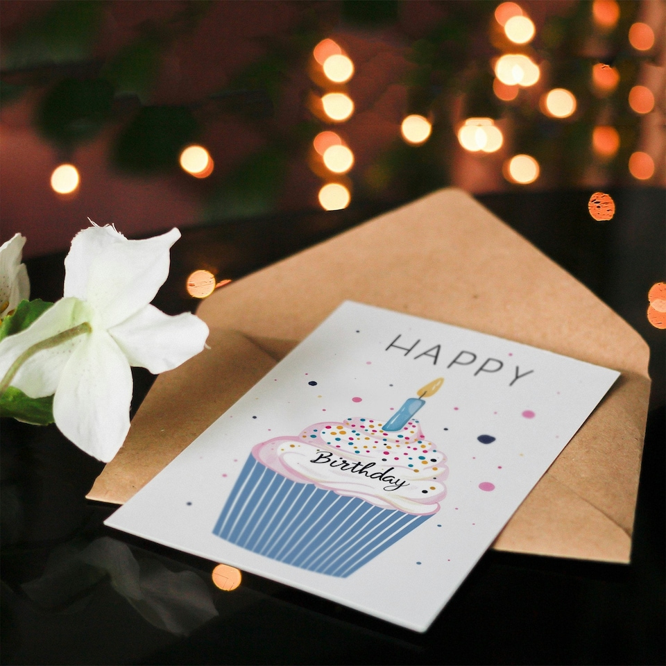image 1 of Simple Watercolour Cupcake with Candle For Her Birthday Card