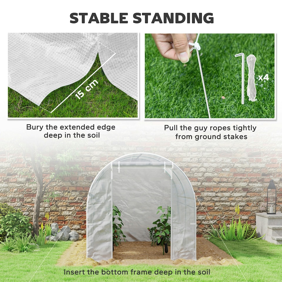 image 1 of Outsunny Polytunnel Greenhouse Outdoor Grow House Roll Up Door Windows 2x2.5m