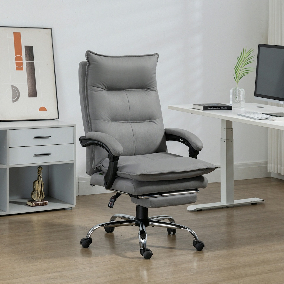 image 1 of Vinsetto Microfibre Vibration Massage Office Chair with Footrest, Heat, Grey