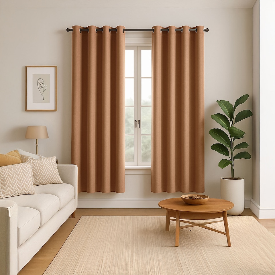 image 1 of Mustard Orange Linen Blackout Curtains - 46x54 Inch Drop - 2 Panel | Orange | One Size