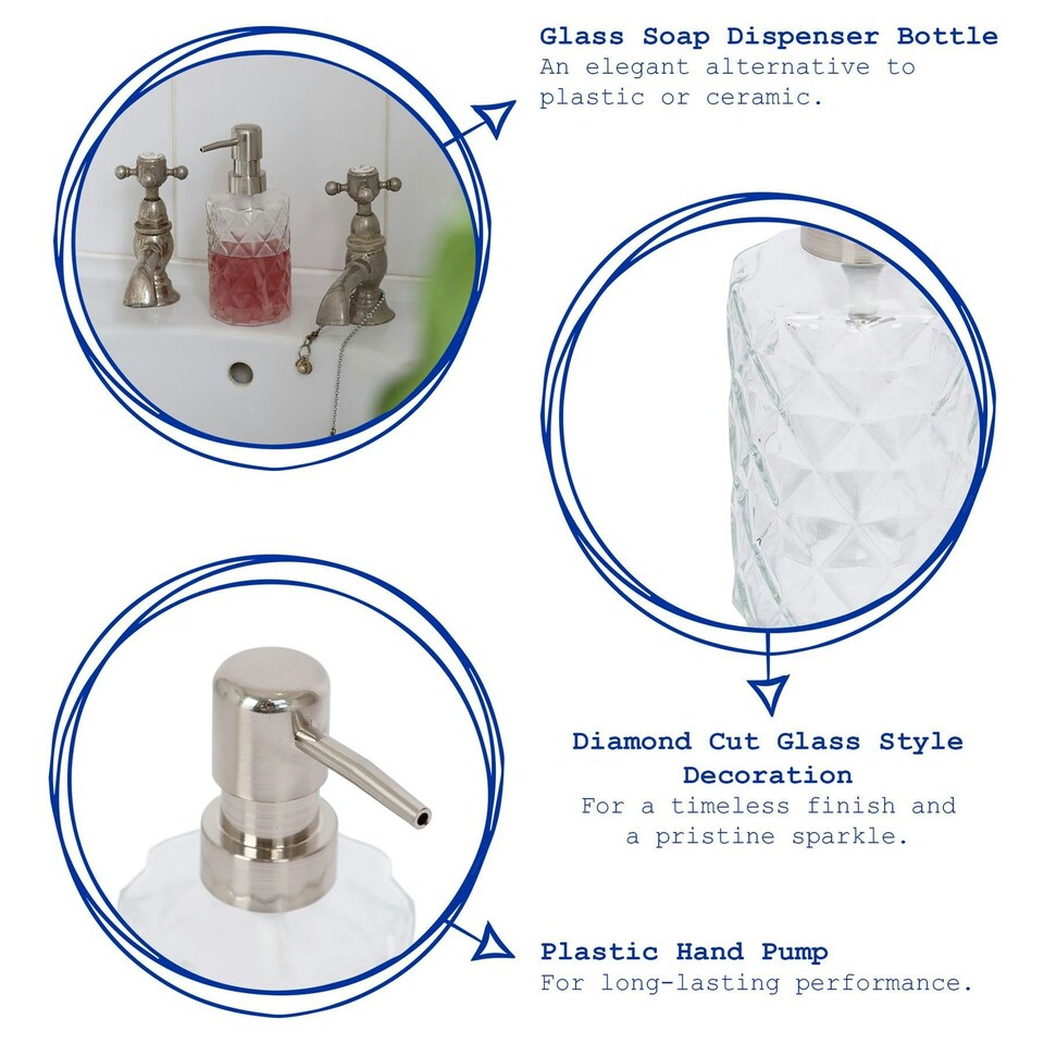 image 1 of Harbour Housewares Prism Glass Soap Dispensers - 330ml - Pack of 2