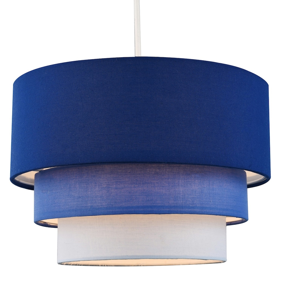 image 1 of Contemporary Round Triple Tier Midnight Blue Cotton Fabric Pendant Light Shade