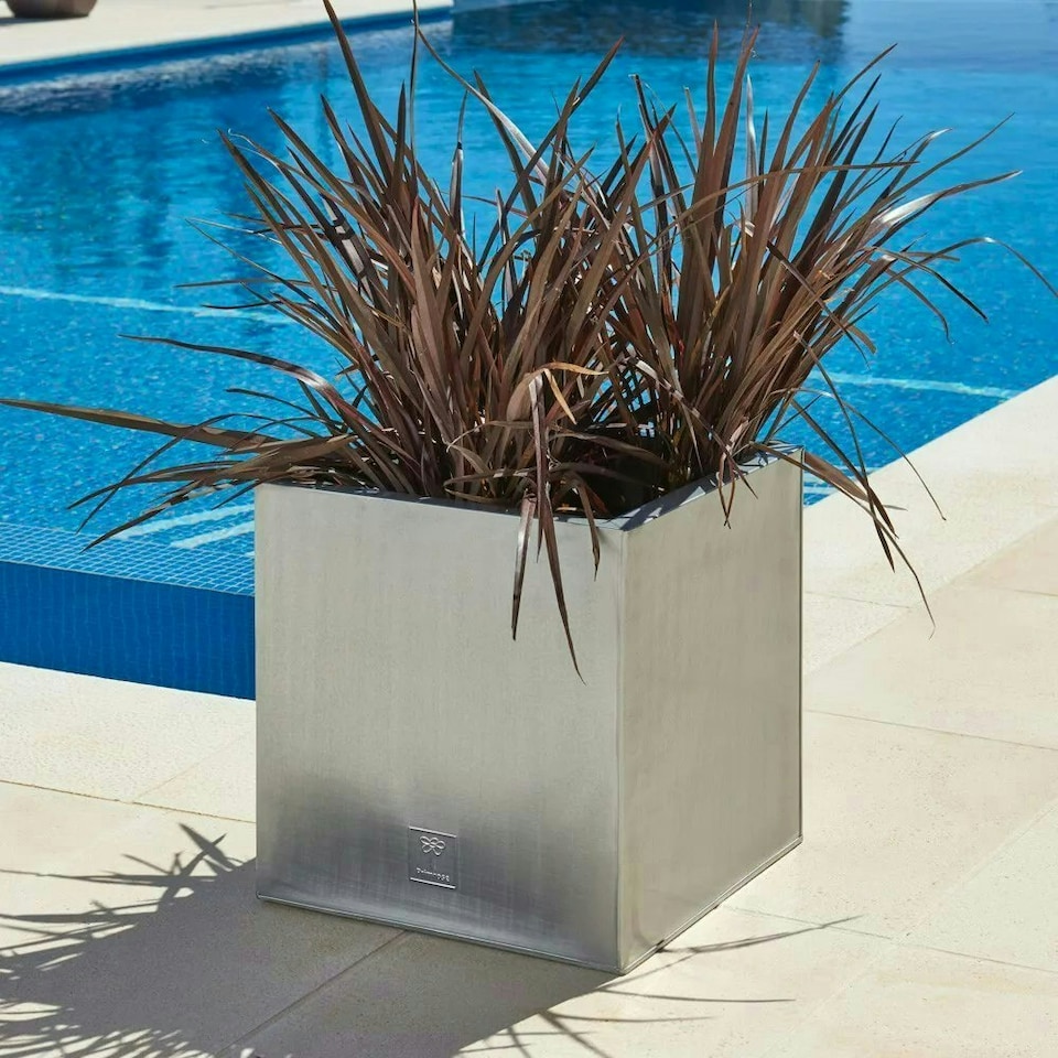 image 1 of Primrose Zinc Galvanised Silver Cube Planter Pot 40cm