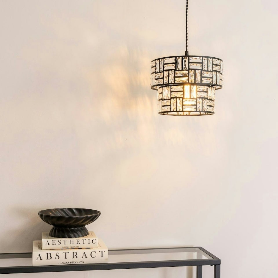 image 1 of ValueLights Elise Acrylic Jewel Black Two Tier Easy Fit Lamp Shade