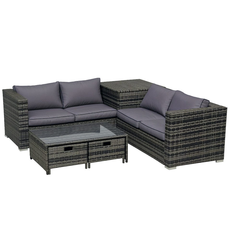 image 1 of Outsunny 4Pcs Patio Rattan Sofa Garden Furniture Set Table w/ Cushions Grey