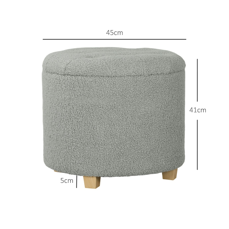 image 1 of HOMCOM 45cm Round Ottoman with Storage, Lid, Cashmere Footstool, Grey