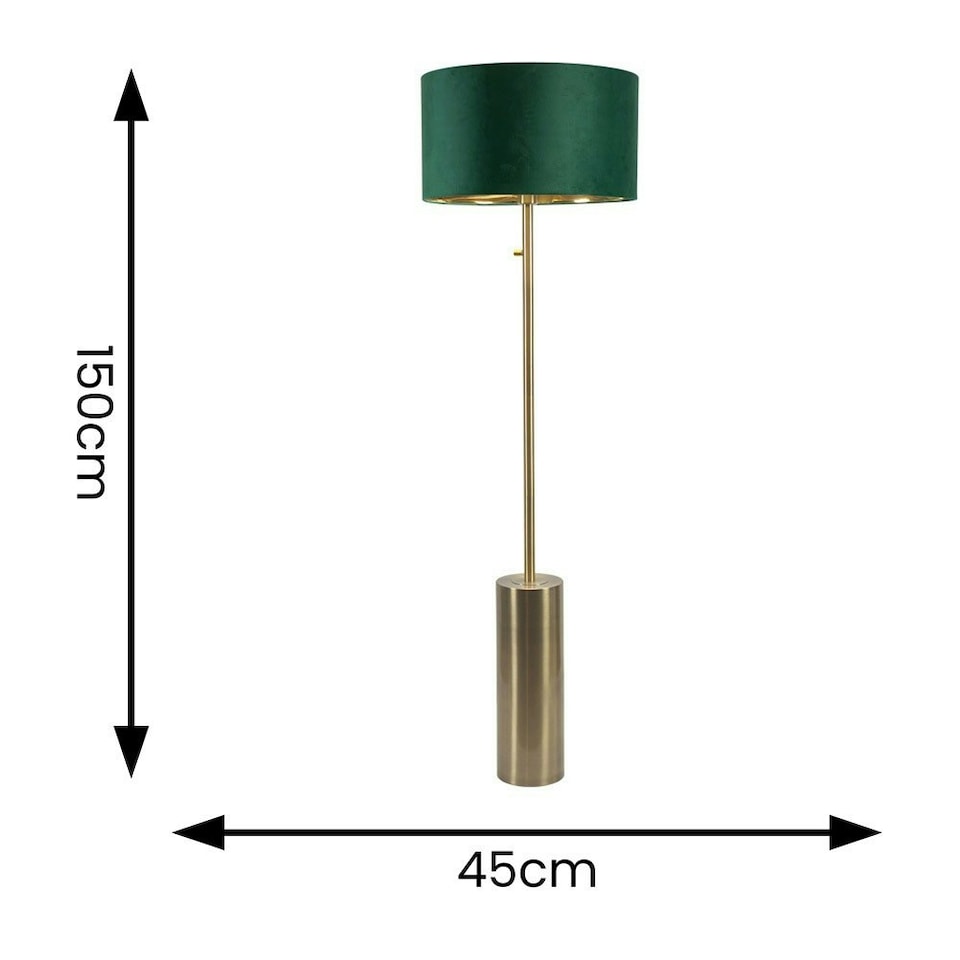 image 1 of ValueLights Lexy Gold Dimmable Floor Lamp with Forest Green Velvet with Gold Inner Lamp Shade and LED Bulb