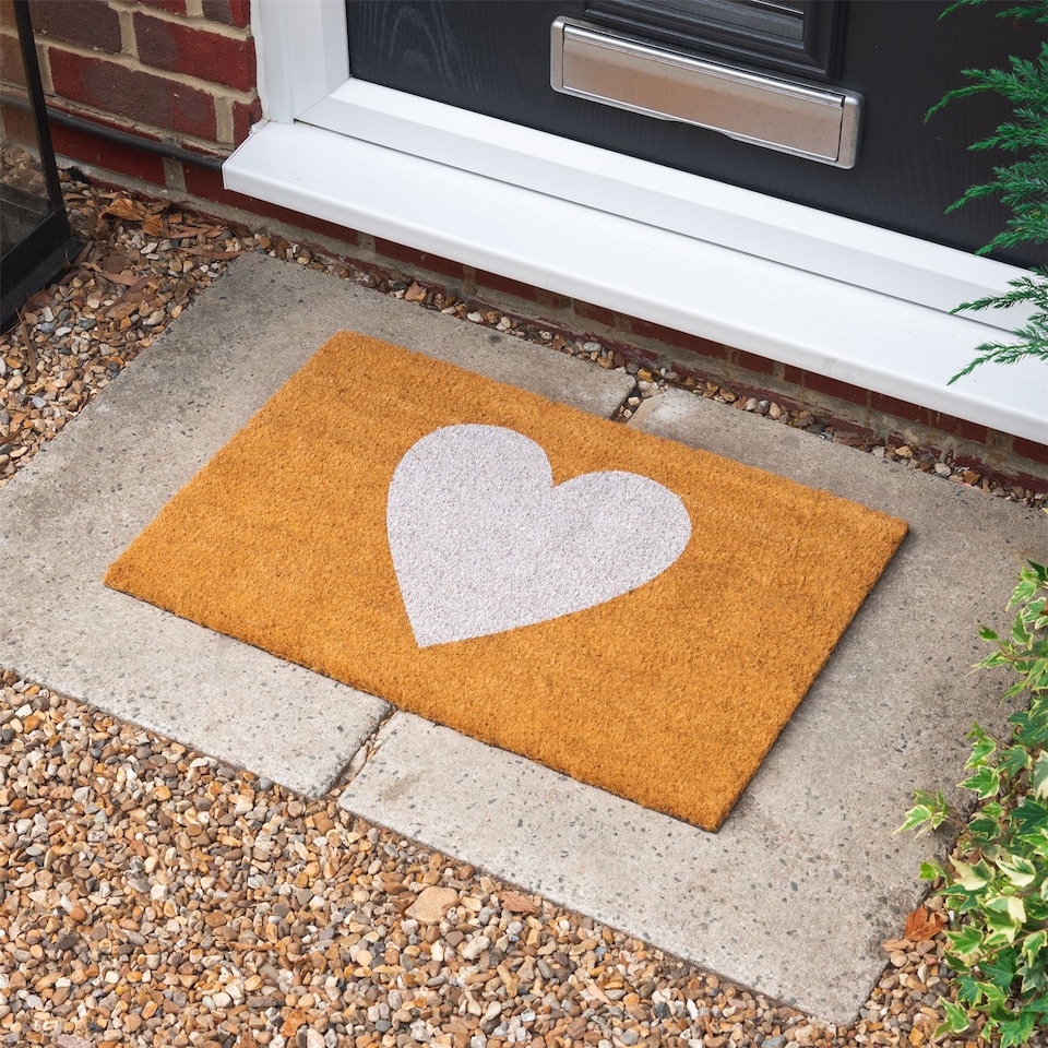 image 1 of Nicola Spring Coir Door Mat - 60 x 40cm - White Heart