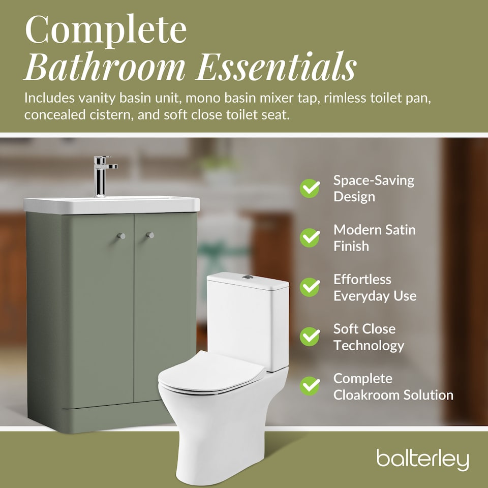 image 1 of Balterley Contemporary Floor Standing 2 Door Bathroom Vanity Unit, Basin, Tap & Toilet Pack | Green | Satin Green | 814 x 579 x 342mm