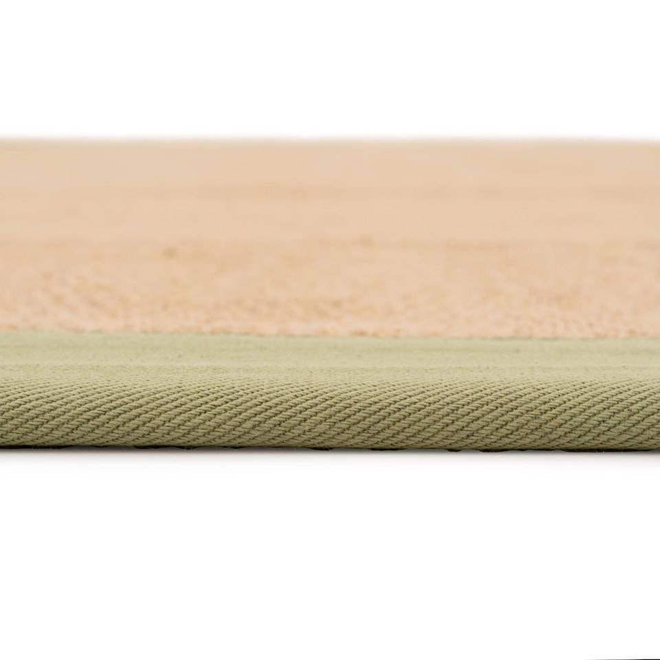 image 1 of KUKOON Beige Natural Jute Herringbone Pattern Non Slip Green Border Rug 80cm x 150cm