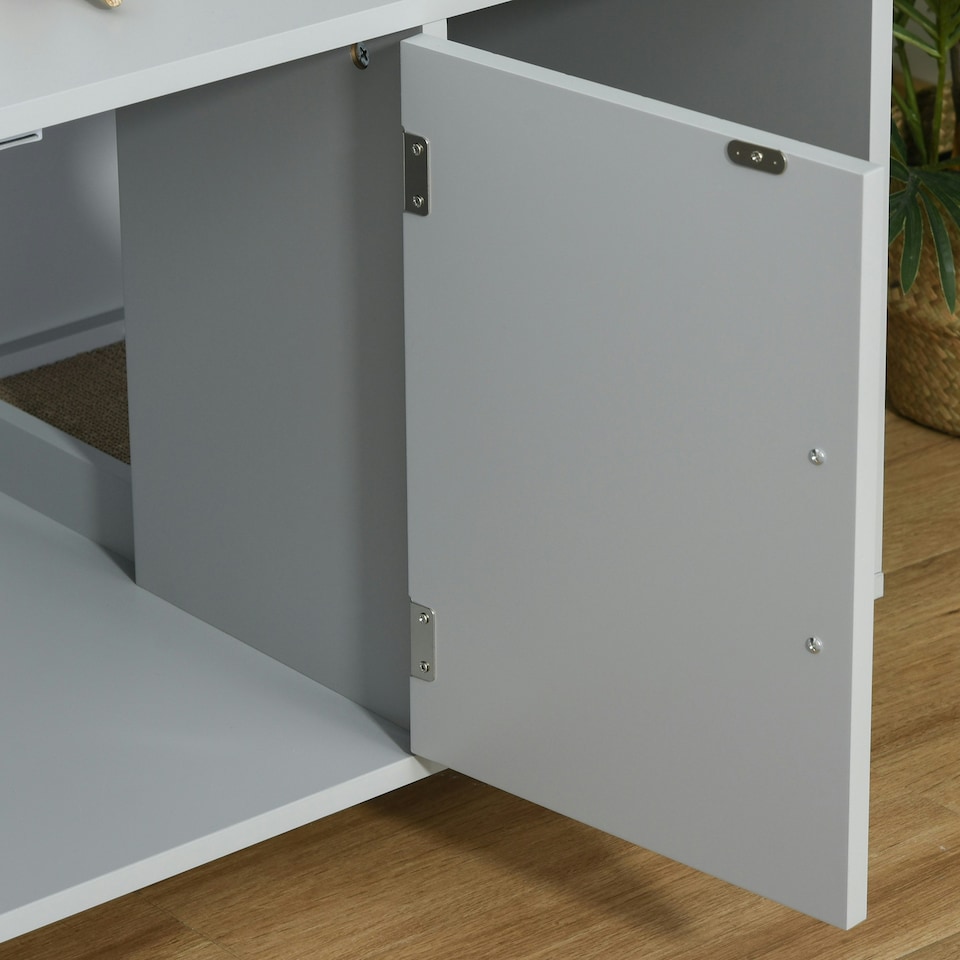 image 1 of PawHut Cat Litter Box Enclosure & House w/ Nightstand/End Table Design, Grey