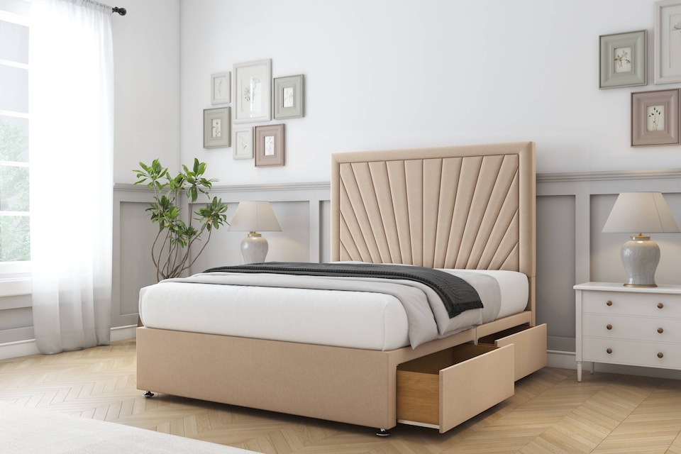 image 1 of Sloomy Somerset Pebble Plush Divan Bed With Mattress 2 Drawers Same Side With 54" Floor Standing Headboard 4'6 Double | Brown | Pebble | Double | 1