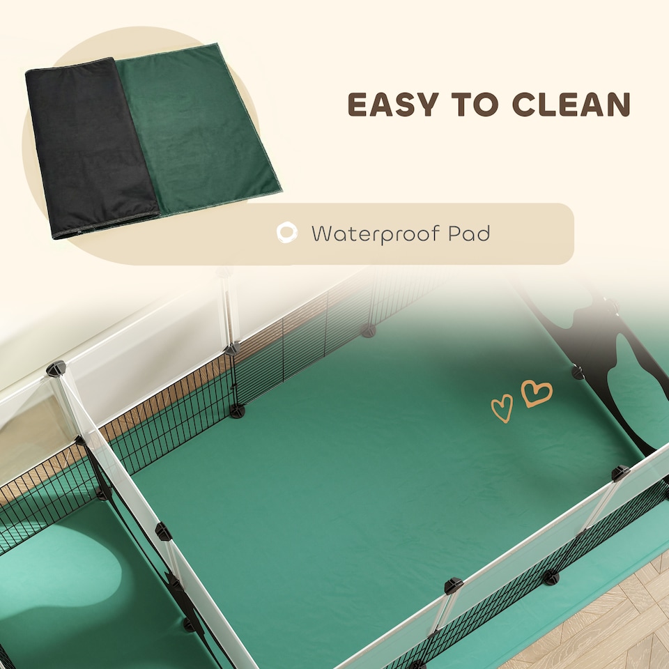 image 1 of PawHut Pet Playpen with Waterproof Mat, DIY Small Animal Enclosure 34 Panels | Black | Black | 175 x 70 x 70 cm