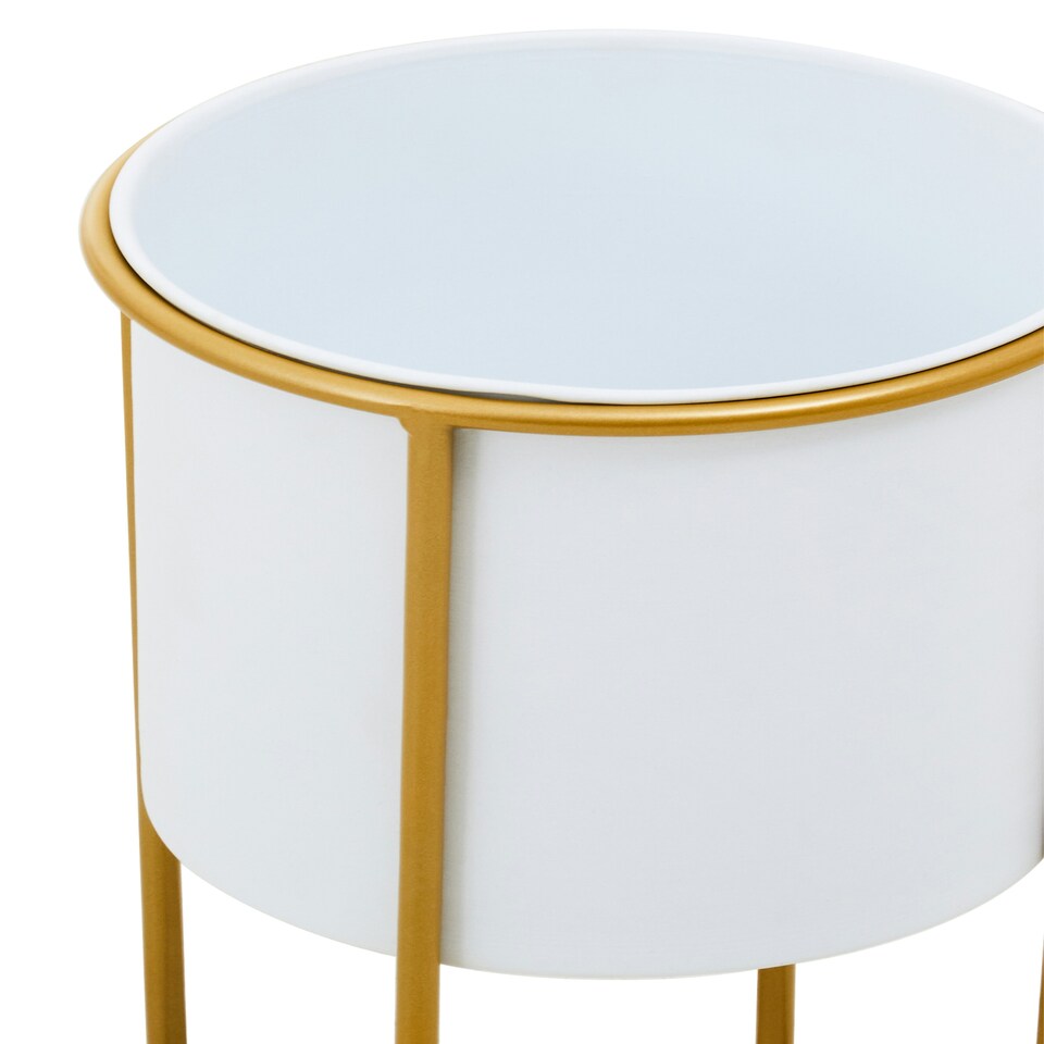 image 1 of Interiors by Premier Stylish And Functional Large Black And Gold Floor Standing Planter, Sleek And Sturdy Outdoor Garden Pots White