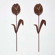 Homescapes Steel Tulip Garden Stake Decorations, Set of 2