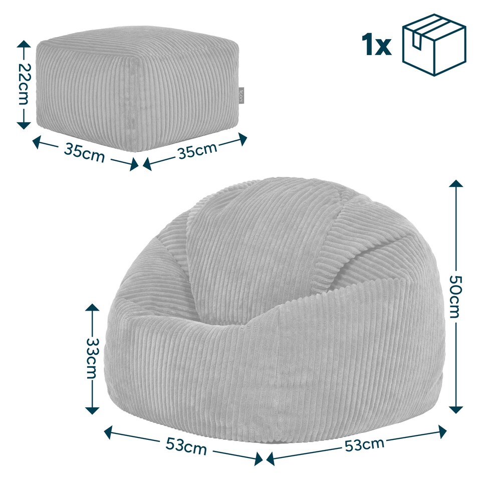 image 1 of icon Kids Kingston Cord Classic Bean Bag and Mini Square Footstool, Ochre