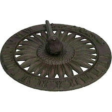 Bird Sundial Ornament Cast Iron Garden Feature Statue Sunflower Clock Metal Brown